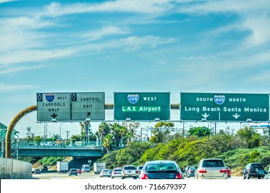 LAX exit sign on 105 freeway. Los Angeles, California