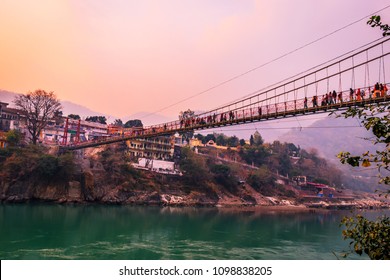 Laxman Jhula Ram Jhoola Rishikesh India Uttarakhand Ganges River Valley Landscape Bridge