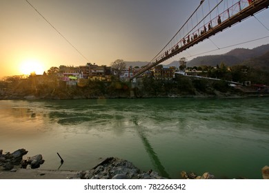 Laxman Jhula Ram Jhoola Rishikesh India Uttarakhand Ganges River Valley Landscape Bridge