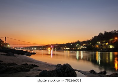 Laxman Jhula Ram Jhoola Rishikesh India Uttarakhand Ganges River Valley Landscape Bridge