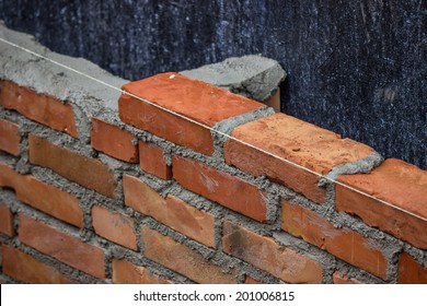 Lay Brick Wall, Building Brick Wall. Selective Focus. 