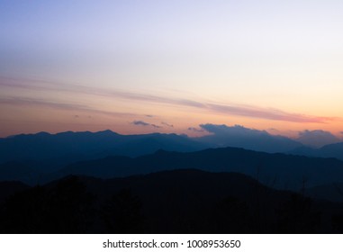 layer mountain in sunset time