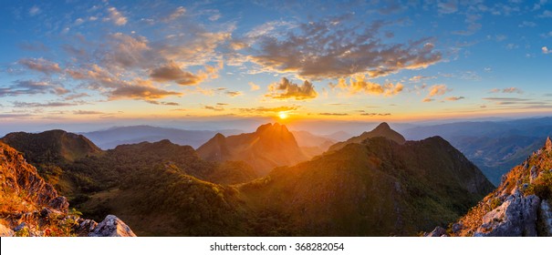 Layer of mountains and mist at sunset time, Landscape at Doi Luang Chiang Dao, High mountain in Chiang Mai Province, Thailand - Powered by Shutterstock