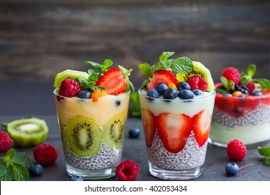 Layered berry and chia seeds smoothies