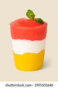 Layered berry yogurt and mango smoothie mockup