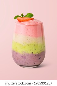 Layered healthy fruit smoothie on background mockup