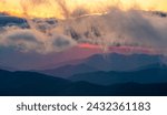 Layered hills at sunset viewed from Clingmans dome, Great Smoky Mountains National Park, North Carolina, NC,