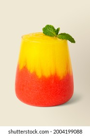Layered mango and strawberry smoothie on background mockup