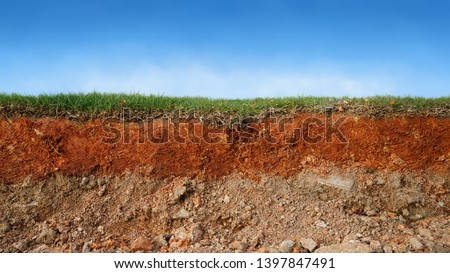 layered soil of cross section underground earth, erosion ground with grass on top                        