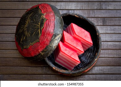 Layered Steamed Cake Kuih Lapis In Traditional Basket