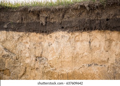 The layers of the earth in a clay pit.