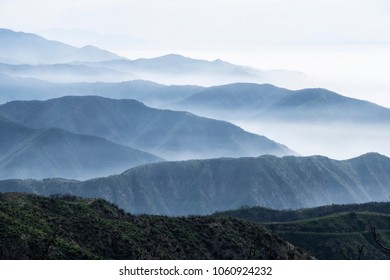 Layers Of Misty Ridges In The San Gabriel Mountains In Los Angeles County, California