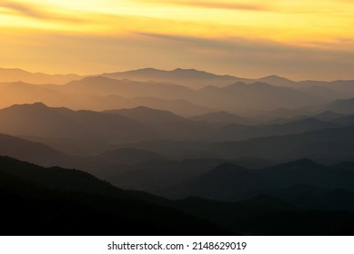 Layers upon layers of mountain ridges in the sunset light, Great Smoky Mountains