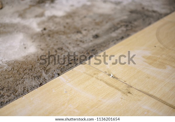 Laying Ceramic Floor Tiles Plastic Crosses Stock Photo Edit