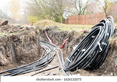 Laying Of High-voltage Cable Lines Of Cross-linked 10 KW Polyethylene In An Earth Trench