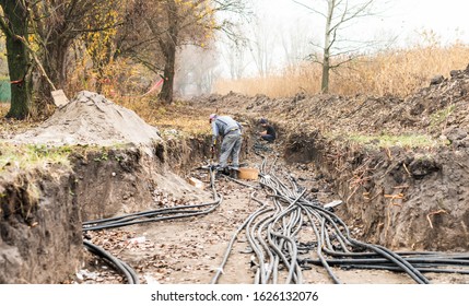 Laying Of High-voltage Cable Lines Of Cross-linked 10 KW Polyethylene In An Earth Trench