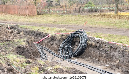 Laying Of High-voltage Cable Lines Of Cross-linked 10 KW Polyethylene In An Earth Trench