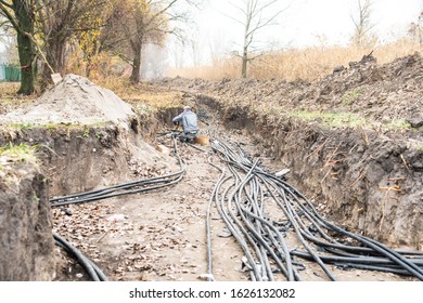 Laying Of High-voltage Cable Lines Of Cross-linked 10 KW Polyethylene In An Earth Trench