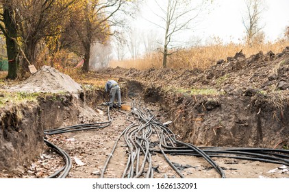 Laying Of High-voltage Cable Lines Of Cross-linked 10 KW Polyethylene In An Earth Trench