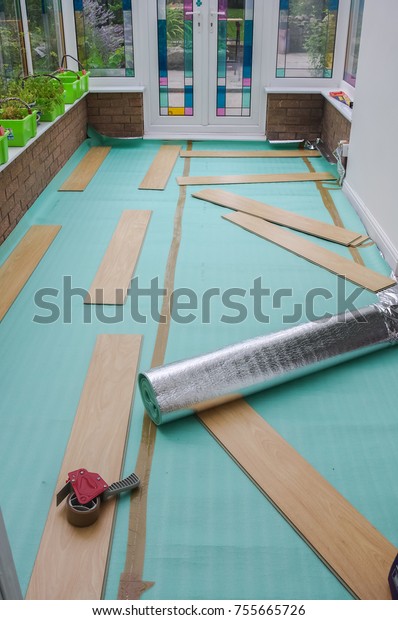 Laying Laminate Flooring Insulated Underlay On Stock Photo Edit Now