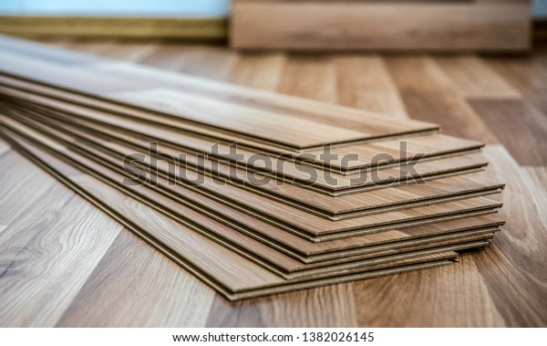 Laying Laminate Wood Floor Room Repair Stock Photo Edit Now