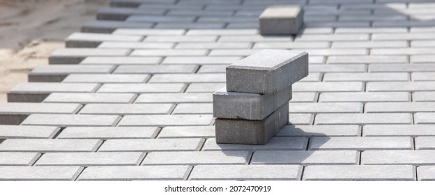 Laying Paving Slabs At A Construction Site. Technologies