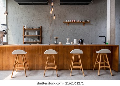 The layout in a dark loft style opens up inside the cafes. welcome to open coffee shop background - Shutterstock ID 2162861271