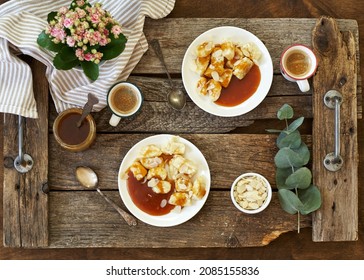 Lazy Curd Dumplings And Caramel. Gnocchi	
