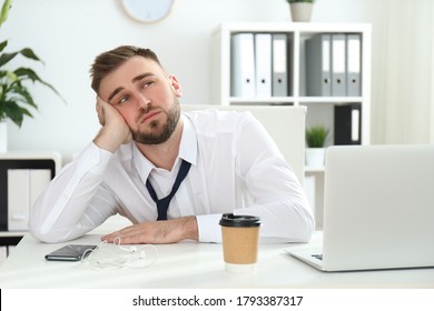 Confused Overweight Businessman Sitting Workspace Documents Stock Photo ...