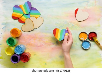 Lbgt Rainbow Hearts In Hands Top View