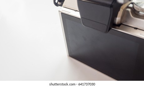 LCD camera close up  background white