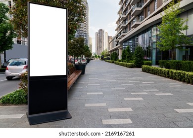 LCD Screen Billboard For Outdoor Advertising On A City Street. White Screen, You Can Insert Your Picture Here.