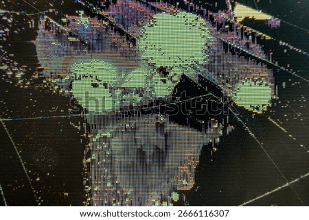 LCD Screen broken, Glitch Error or Colorful digital pixel noise, The colorful design showcases vibrant static patterns and textures, evoking an error-filled monitor screen with a high-tech aesthetic