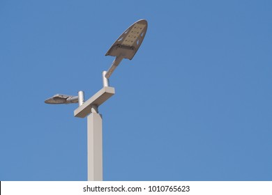 LCD Smart Street Lamp With Blue Sky Background In Day Time.