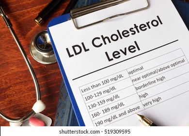LDL (Bad) Cholesterol level chart on a table.