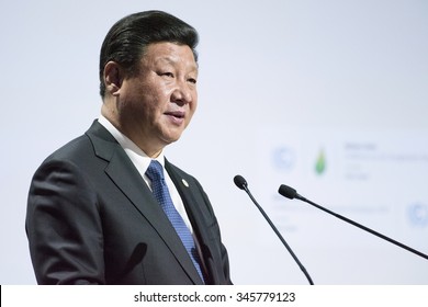 LE BOURGET near PARIS, FRANCE - NOVEMBER 30, 2015 : Xi Jinping, President of the People's Republic of China delivering his speech at the Paris COP21, United nations conference on climate change.