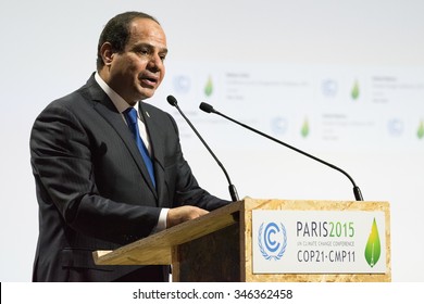 LE BOURGET Near PARIS, FRANCE - NOVEMBER 30, 2015 : Egypt President Abdel Fattah Al Sisi Delivering His Speech At The Paris COP21, United Nation Conference On Climate Change. 