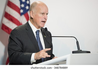 LE BOURGET Near PARIS, FRANCE - DECEMBER 7, 2015 : Governor Of California Jerry Brown At The Paris COP21, United Nations Conference On Climate Change.