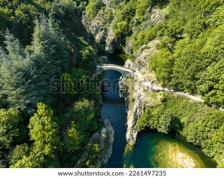 Le pont du diable or Devil Bridge ain Thueyts village in the Ardeche department in southern France.