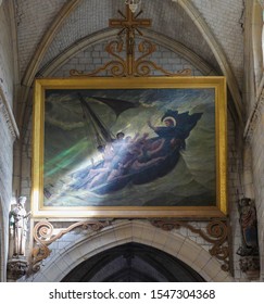 Le Treport, France - October 5, 2019: Painting Depicting Jesus And The Apostles On The Sea Of Galilee, During A Storm