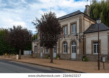 Le Vaudreuil, France, 09 20 2023 : a view of the city hall (Hotel de Ville) of this rural village in Normandy