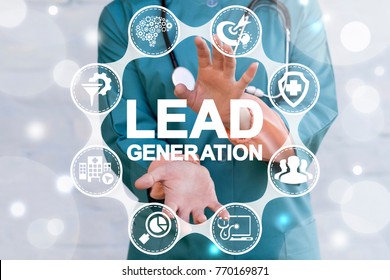 Lead Generation Health Care Concept. Doctor Using Virtual Interface Offers Lead Generation Text Icon. Medical Generate Leads.