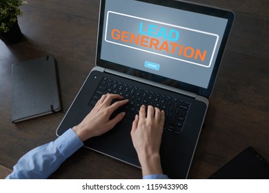 Lead generation start button  on screen. Digital marketing and business strategy concept.