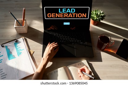 Lead generation start button on screen. Digital marketing and business strategy concept.