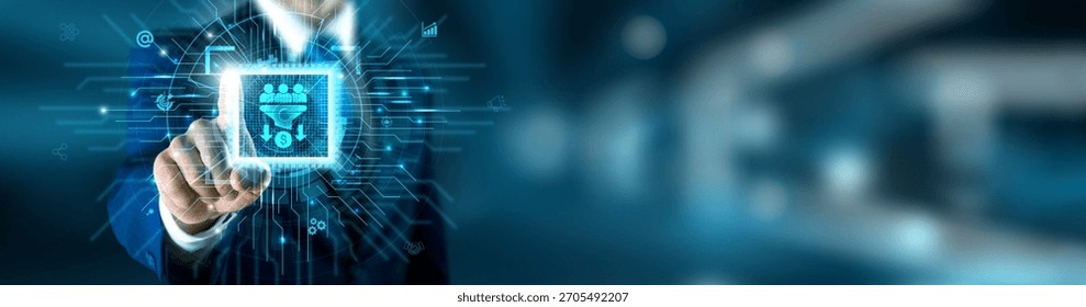 Lead generation technology and marketing data network connecting with predictive holographic interface accuracy solution for customer targeting. Future of sales, CRM, and engagement.