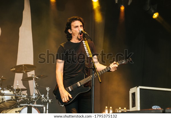 Lead\
singer and guitarist Joe Duplantier from Gojira, perfoming live at\
Bloodstock Open Air Festival Uk, 13th August 2016\
