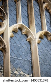 Leaded windows with stonework frames to historic ecclesiastical thirteenth century building