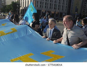 The Leader Of The Crimean Tatars Mustafa Dzhemilev During The Solemn Procession To The Day Of The Crimean Tatar Flag, In Kiev, June 26, 2020.