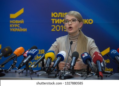 Leader Of Opposition Batkivshchyna Party And Presidential Candidate Yulia Tymoshenko Attends A News Conference In Kiev, Ukraine. February 22, 2019.