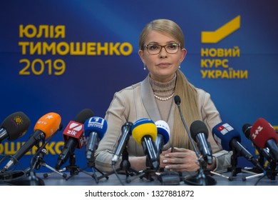 Leader Of Opposition Batkivshchyna Party And Presidential Candidate Yulia Tymoshenko Attends A News Conference In Kiev, Ukraine. February 22, 2019.